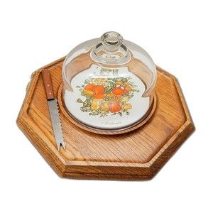 Goodwood MCM Octagonal Wood Fruit Cheese Cracker Board Dome Knife Taiwan